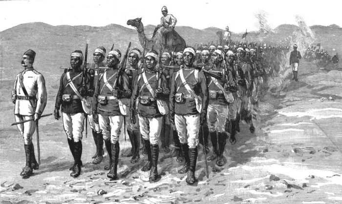Framed Print : The Campaign at Suakin; The Tenth Soudanese Marching across the Desert from the Nile to Kosseir, f Creator: Unknown Framed Print : The Campaign at Suakin; The Tenth Soudanese Marching across the Desert from the Nile to Kosseir, f Creator: Unknown