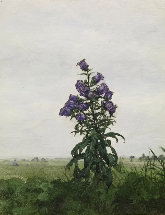 Framed Print : Campanula in front of a Landscape, 1863. Creator: Leon Bonvin Framed Print : Campanula in front of a Landscape, 1863. Creator: Leon Bonvin