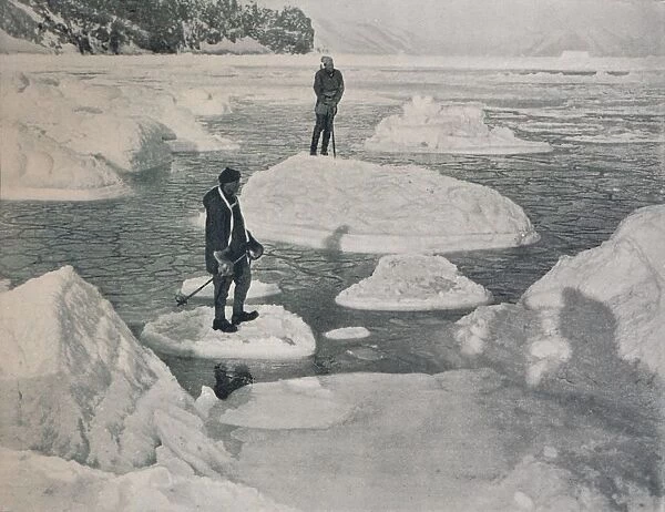 Campbell and Priestley Afloat on Pancake Ice, 1912, (1913). Artist: G Murray Levick
