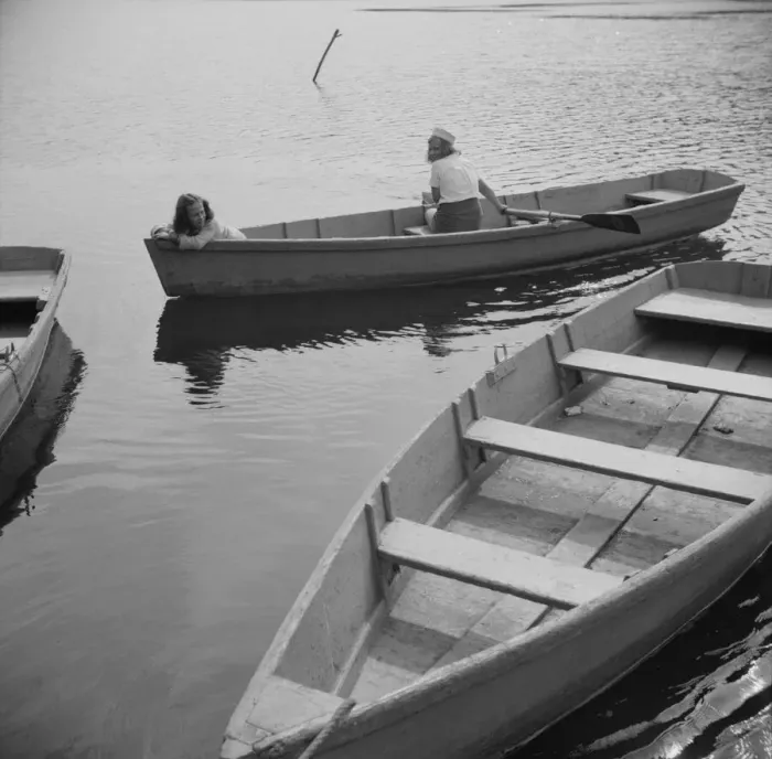 Framed Print : A camper returning a boat to the dock at Camp Gaylord White, Arden, New York, 1943. Creator: Gordon Parks Framed Print : A camper returning a boat to the dock at Camp Gaylord White, Arden, New York, 1943. Creator: Gordon Parks