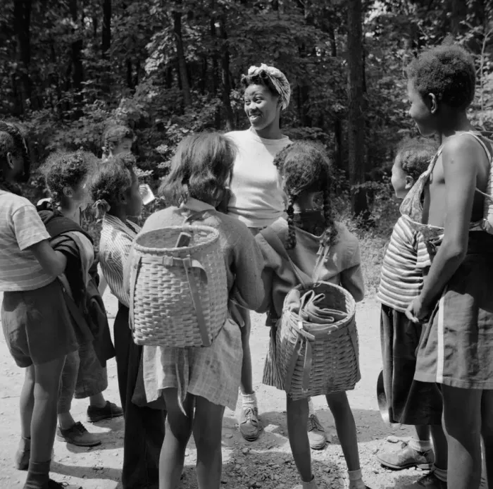 Framed Print : Campers hiking at Camp Fern Rock, Bear Mountain, New York, 1943. Creator: Gordon Parks