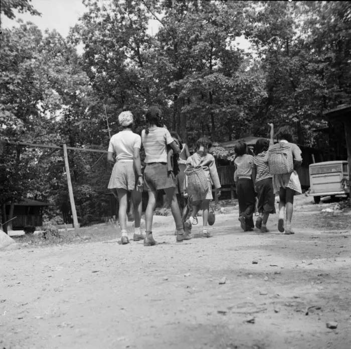 Framed Print : Campers leaving for a days hike at Camp Fern Rock, Bear Mountain, New York, 1943 Creator: Gordon Parks Framed Print : Campers leaving for a days hike at Camp Fern Rock, Bear Mountain, New York, 1943 Creator: Gordon Parks