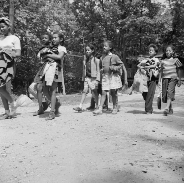 Framed Print : Campers returning from a days hike at Camp Fern Rock, Bear Mountain, New York, 1943 Creator: Gordon Parks Framed Print : Campers returning from a days hike at Camp Fern Rock, Bear Mountain, New York, 1943 Creator: Gordon Parks