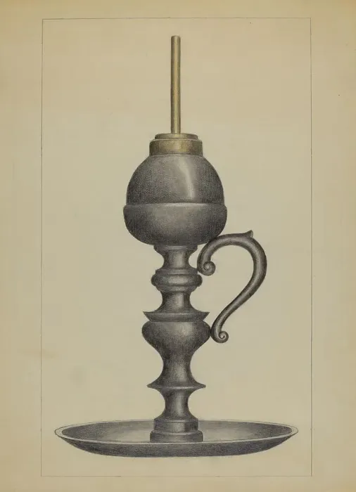 Framed Print : Camphene Lamp, c. 1936. Creator: Herman Bader Framed Print : Camphene Lamp, c. 1936. Creator: Herman Bader