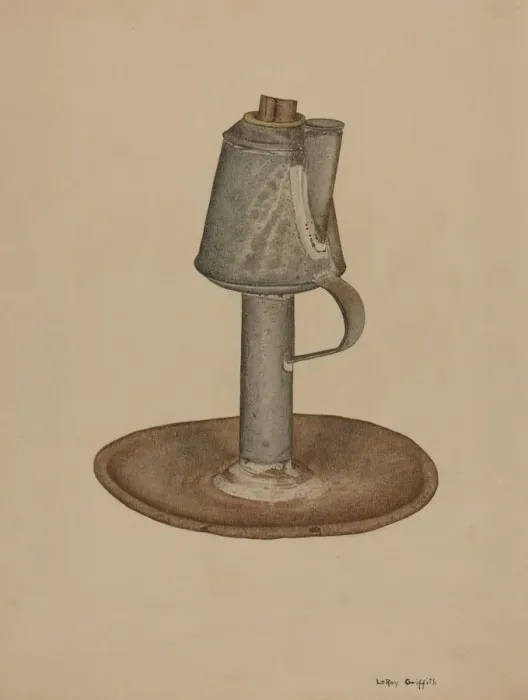 Framed Print : Camphene Lamp, c. 1939. Creator: LeRoy Griffith