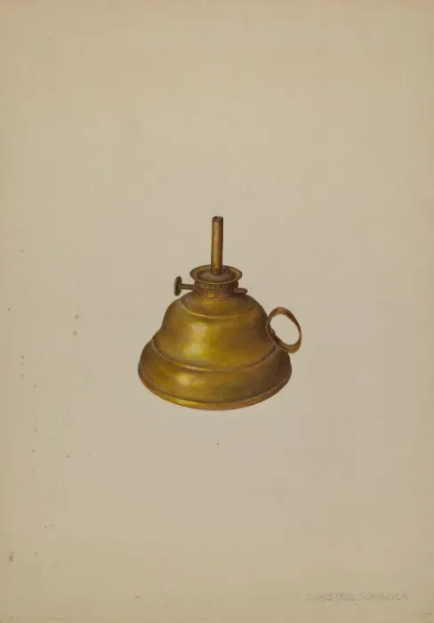 Framed Print : Camphene Lamp, c. 1940. Creator: Christabel Scrymser Framed Print : Camphene Lamp, c. 1940. Creator: Christabel Scrymser
