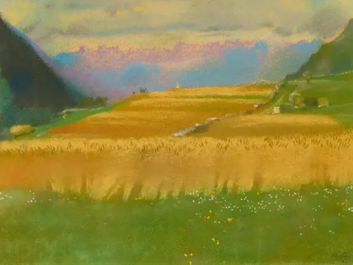 Framed Print : Campi di grano (cornfields), 1945. Creator: Giacometti, Augusto (1877-1947) Framed Print : Campi di grano (cornfields), 1945. Creator: Giacometti, Augusto (1877-1947)