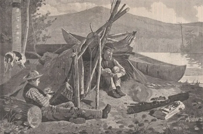 Framed Print : Camping Out in Adirondacks (Harpers Weekly, Vol. XVIII), November 7, 1874. Creator: W. H Framed Print : Camping Out in Adirondacks (Harpers Weekly, Vol. XVIII), November 7, 1874. Creator: W. H