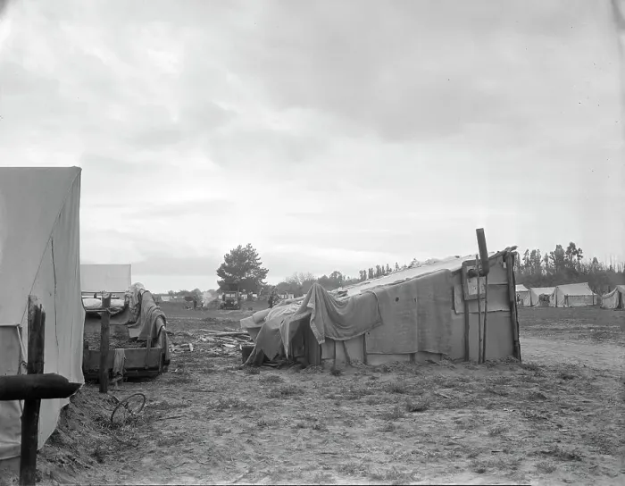 Framed Print : Camps of migrant pea workers, California, 1936. Creator: Dorothea Lange Framed Print : Camps of migrant pea workers, California, 1936. Creator: Dorothea Lange