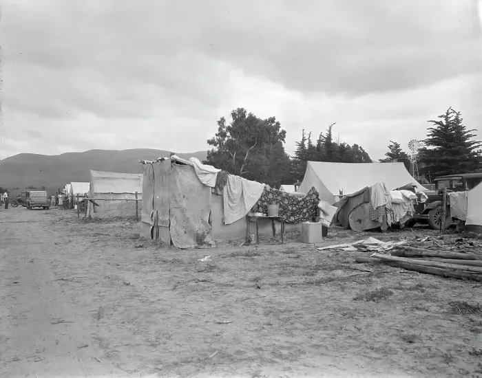 Framed Print : Camps of migrant pea workers, California, 1936. Creator: Dorothea Lange Framed Print : Camps of migrant pea workers, California, 1936. Creator: Dorothea Lange