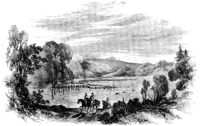 Framed Print : The Canadian Red River Exploring Expedition - Ford of the Roseau River, and Indian Fish Weir, 1858. Creator: Unknown Framed Print : The Canadian Red River Exploring Expedition - Ford of the Roseau River, and Indian Fish Weir, 1858. Creator: Unknown