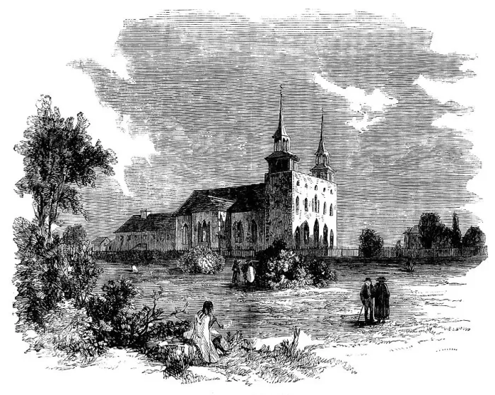 Framed Print : The Canadian Red River Exploring Expedition - St. Boniface Cathedral, Red River, 1858. Creator: Unknown Framed Print : The Canadian Red River Exploring Expedition - St. Boniface Cathedral, Red River, 1858. Creator: Unknown