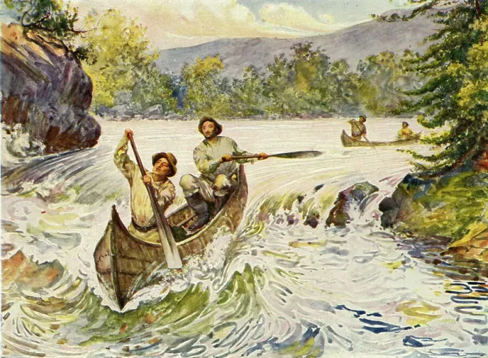 Framed Print : Canadians Shooting Rapids in Canoes, 1911. Creator: Unknown Framed Print : Canadians Shooting Rapids in Canoes, 1911. Creator: Unknown