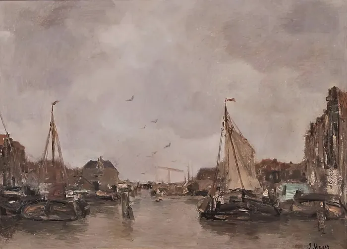 Framed Print : Canal at Amsterdam, 1891. Creator: Jacob Henricus Maris Framed Print : Canal at Amsterdam, 1891. Creator: Jacob Henricus Maris