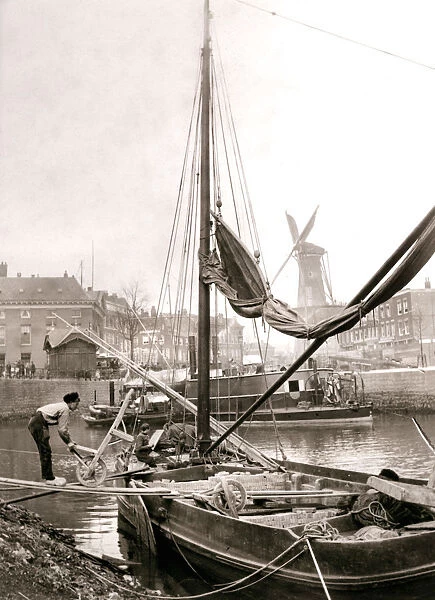 Canal boat, Rotterdam, 1898. Artist: James Batkin
