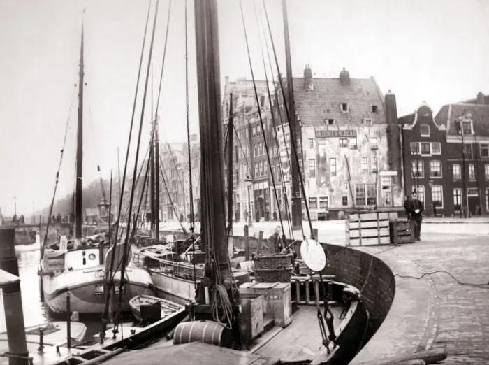 Framed Print : Canal boats, Rotterdam, 1898. Artist: James Batkin Framed Print : Canal boats, Rotterdam, 1898. Artist: James Batkin