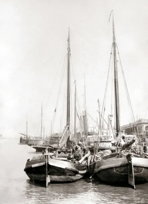 Framed Print : Canal boats, Rotterdam, 1898. Artist: James Batkin Framed Print : Canal boats, Rotterdam, 1898. Artist: James Batkin