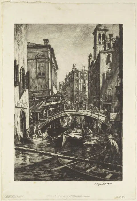 Framed Print : Canal and bridge of SS. Apostoli, Venice, c.1929. Creator: David Muirhead Bone Framed Print : Canal and bridge of SS. Apostoli, Venice, c.1929. Creator: David Muirhead Bone