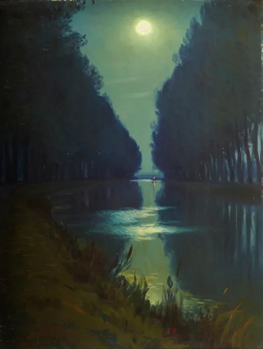 Framed Print : Canal de Chelles (Clair de Lune), 2nd half of 19th century. Creator: Charles Guilloux Framed Print : Canal de Chelles (Clair de Lune), 2nd half of 19th century. Creator: Charles Guilloux