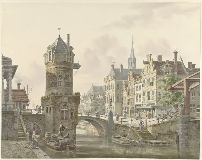 Framed Print : Canal in a city with a turret at a stone bridge, 1788-1846. Creator: Jan Hendrik Verheyen Framed Print : Canal in a city with a turret at a stone bridge, 1788-1846. Creator: Jan Hendrik Verheyen