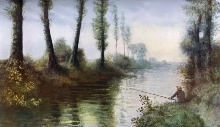 Framed Print : A Canal with a Fisherman, c1857-1911, (1912). Artist: Alphonse Legros Framed Print : A Canal with a Fisherman, c1857-1911, (1912). Artist: Alphonse Legros
