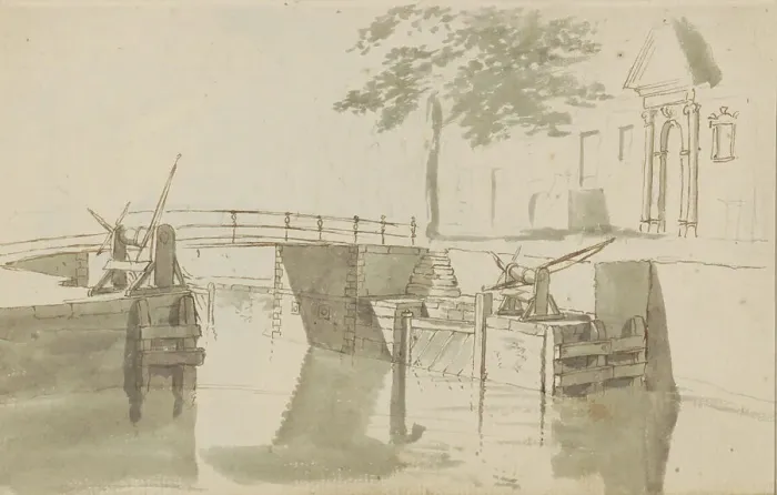 Framed Print : Canal with lock, c.1783-c.1797. Creator: Johannes Huibert Prins