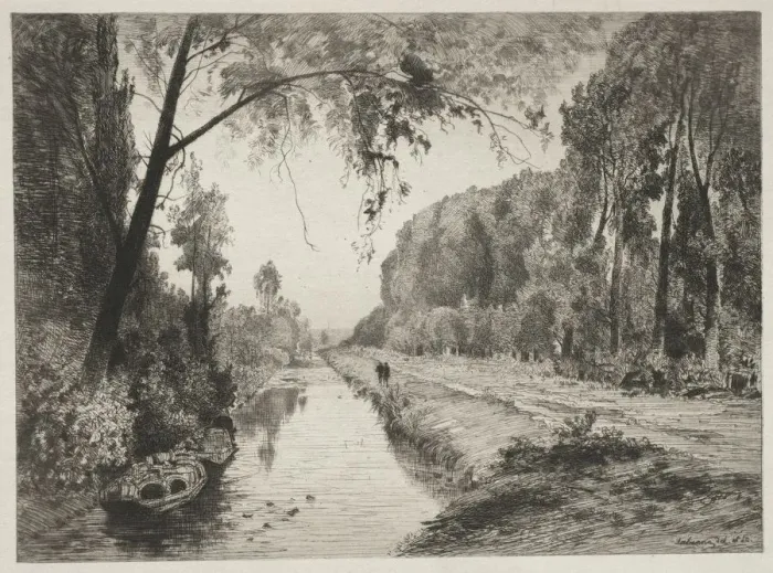 Framed Print : Canal at Pont Sainte-Maxence, c. 1878. Creator: Maxime Lalanne (French, 1827-1886) Framed Print : Canal at Pont Sainte-Maxence, c. 1878. Creator: Maxime Lalanne (French, 1827-1886)