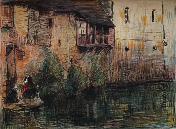 Framed Print : Canal Scene, Quimperle, c1907. Artist: William Henry Charlton Framed Print : Canal Scene, Quimperle, c1907. Artist: William Henry Charlton