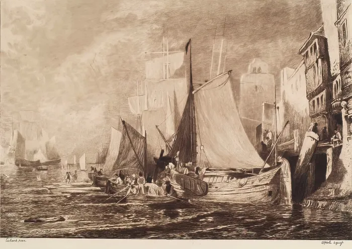 Framed Print : Canal Scene with Shipping, (c1820s), c1880s. Creator: William Brassey Hole