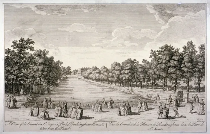 Framed Print : The canal in St Jamess Park, Westminster, London, c1740. Artist: John Stevens Framed Print : The canal in St Jamess Park, Westminster, London, c1740. Artist: John Stevens