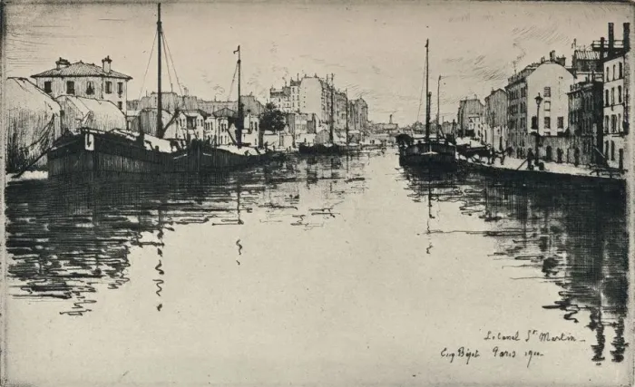 Framed Print : The Canal St Martin, 1915. Artist: Eugene Bejot Framed Print : The Canal St Martin, 1915. Artist: Eugene Bejot
