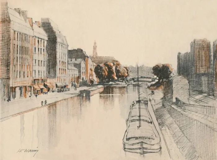 Framed Print : The Canal St. Martin, c1927, (1927). Artist: Henry Franks Waring Framed Print : The Canal St. Martin, c1927, (1927). Artist: Henry Franks Waring