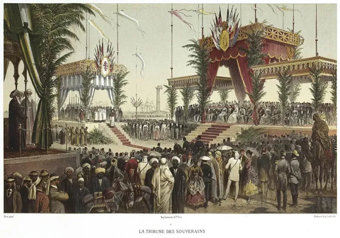 Framed Print : Canal de Suez. La Tribune des Souverains, 1869. Creator: Riou, Edouard (1833-1900) Framed Print : Canal de Suez. La Tribune des Souverains, 1869. Creator: Riou, Edouard (1833-1900)