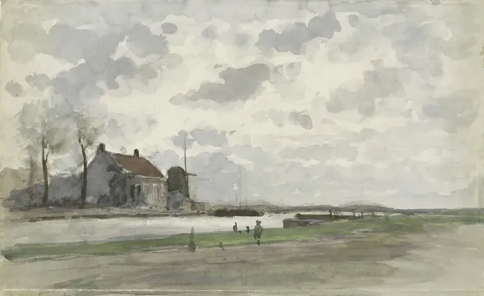 Framed Print : Canal with a windmill, 1845-1925. Creator: Julius Jacobus van de Sande Bakhuyzen Framed Print : Canal with a windmill, 1845-1925. Creator: Julius Jacobus van de Sande Bakhuyzen