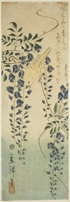 Framed Print : Canary and wisteria, 1865. Creator: Utagawa Hiroshige II Framed Print : Canary and wisteria, 1865. Creator: Utagawa Hiroshige II