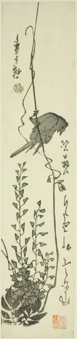 Framed Print : Canary and wisteria, mid-1840s. Creator: Ando Hiroshige Framed Print : Canary and wisteria, mid-1840s. Creator: Ando Hiroshige