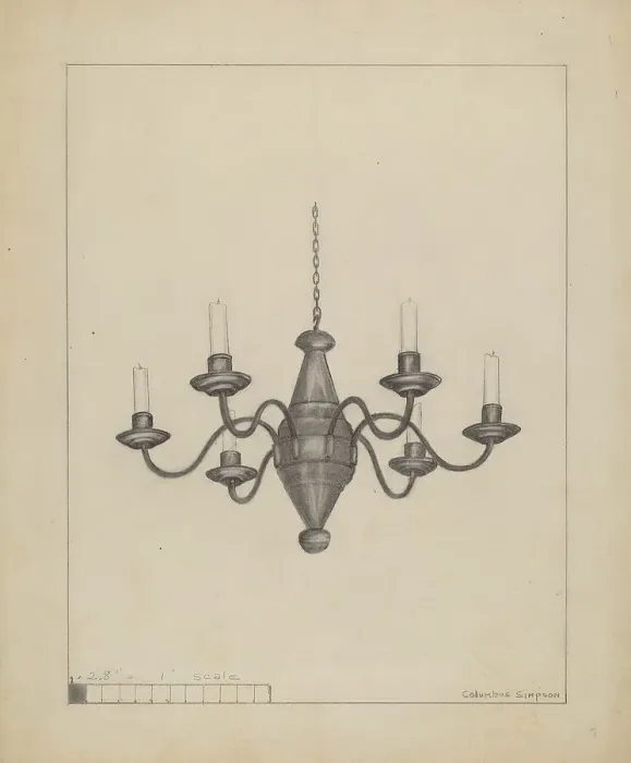 Framed Print : Candle Chandelier, c. 1936. Creator: Columbus Simpson Framed Print : Candle Chandelier, c. 1936. Creator: Columbus Simpson