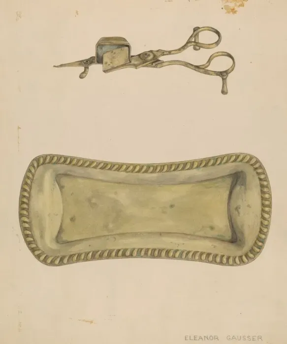 Framed Print : Candle Snuffer and Tray, c. 1937. Creator: Eleanor Gausser Framed Print : Candle Snuffer and Tray, c. 1937. Creator: Eleanor Gausser