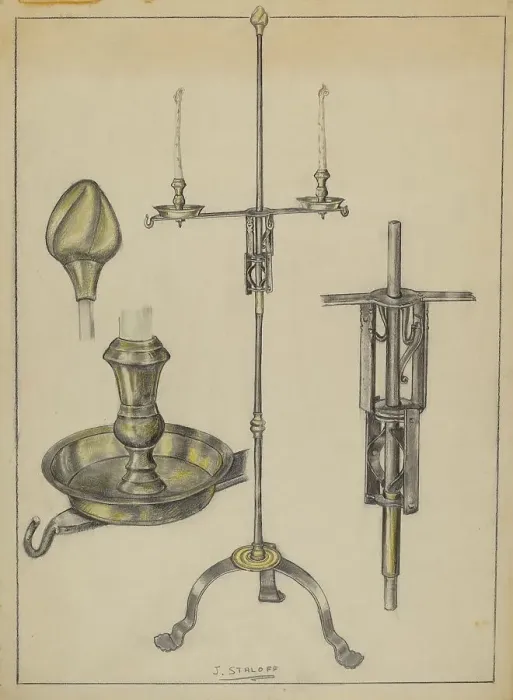 Framed Print : Candlestand, c. 1936. Creator: Jack Staloff Framed Print : Candlestand, c. 1936. Creator: Jack Staloff