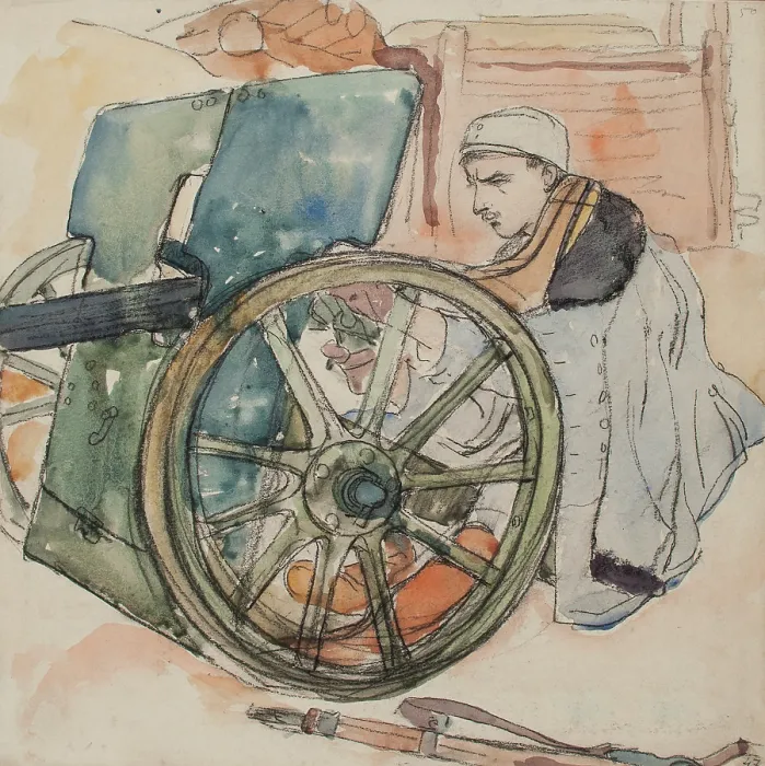 Framed Print : By the cannon, 1916. Creator: Leopold Gottlieb Framed Print : By the cannon, 1916. Creator: Leopold Gottlieb