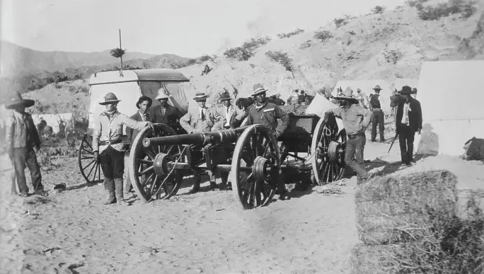 Framed Print : Cannon made by rebels now in use near Juarez, between c1910 and c1915. Creator: Bain News Service Framed Print : Cannon made by rebels now in use near Juarez, between c1910 and c1915. Creator: Bain News Service