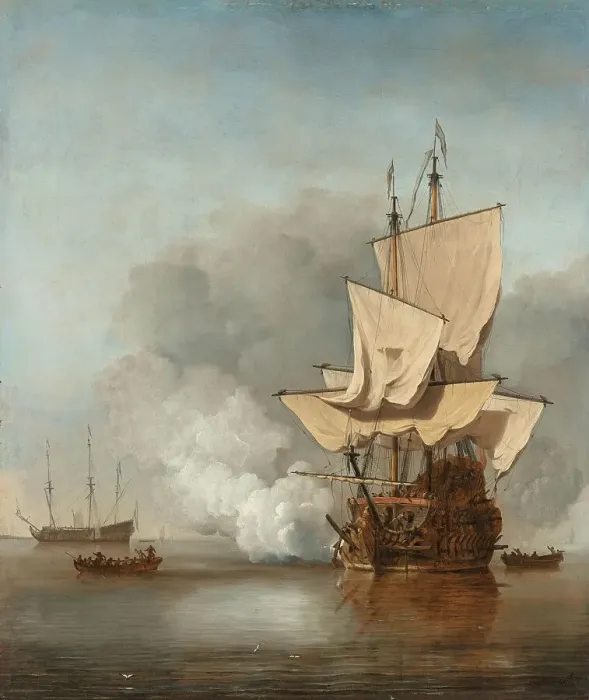 Framed Print : The Cannon Shot, c.1680. Creator: Willem van de Velde the Younger Framed Print : The Cannon Shot, c.1680. Creator: Willem van de Velde the Younger