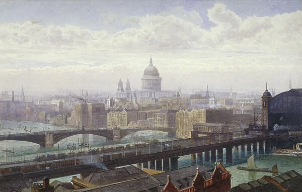 Cannon Street Railway Bridge and Southwark Bridge, London, 1892. Artist: John Crowther