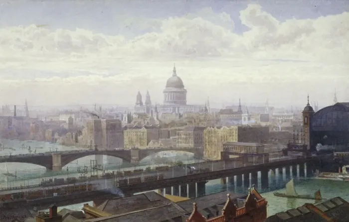 Framed Print : Cannon Street Railway Bridge and Southwark Bridge, London, 1892. Artist: John Crowther Framed Print : Cannon Street Railway Bridge and Southwark Bridge, London, 1892. Artist: John Crowther
