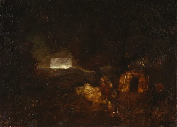 Framed Print : The Canoe Builders, after 1879. Creator: Ralph Blakelock Framed Print : The Canoe Builders, after 1879. Creator: Ralph Blakelock