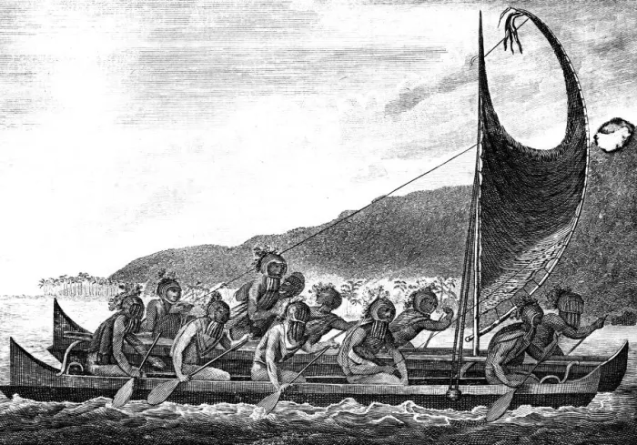 Framed Print : A Canoe of the Sandwich Islands, late 18th century. Artist: Page Framed Print : A Canoe of the Sandwich Islands, late 18th century. Artist: Page