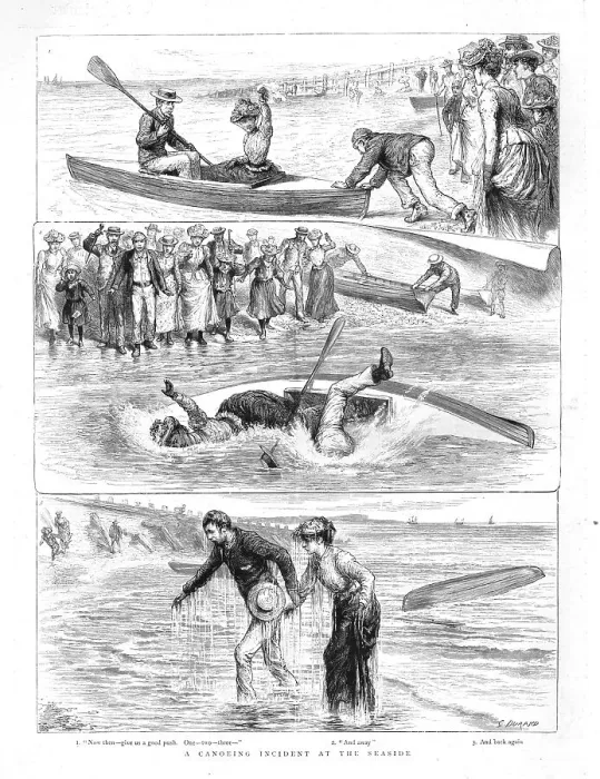 Framed Print : A Canoeing Incident at the Seaside, 1891. Creator: G Durand Framed Print : A Canoeing Incident at the Seaside, 1891. Creator: G Durand