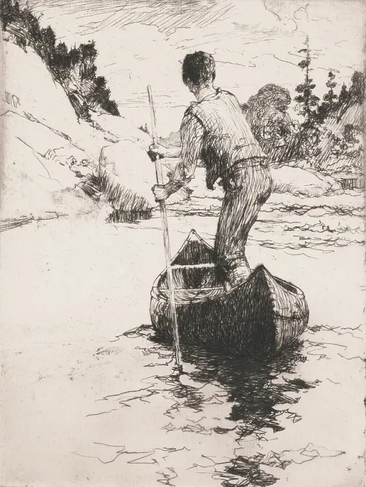 Framed Print : Canoeman, 1919. Creator: Frank Weston Benson Framed Print : Canoeman, 1919. Creator: Frank Weston Benson