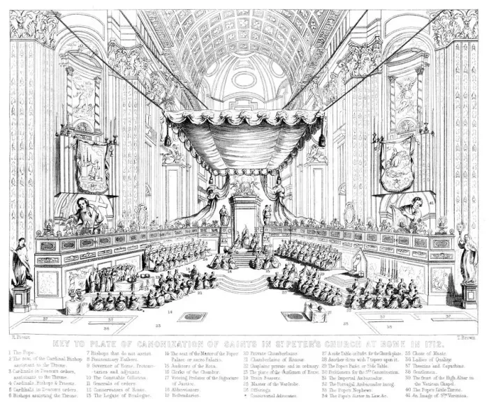 Framed Print : Canonisation of Saints in St Peters Church, Rome, 1712. Artist: T Brown