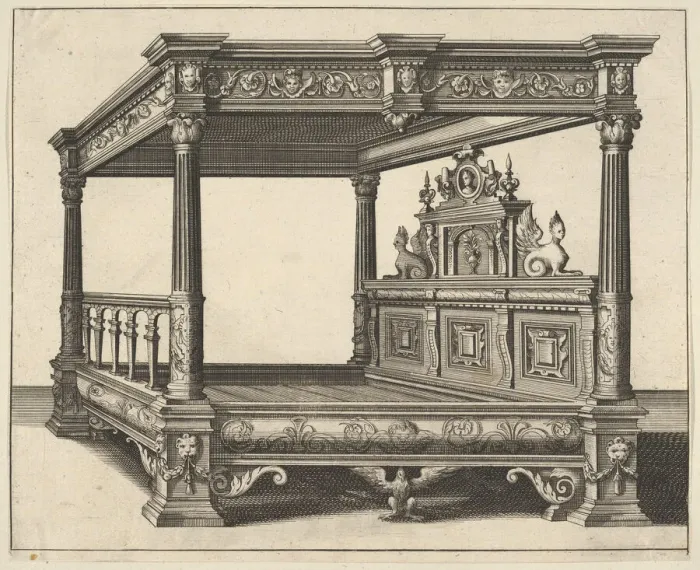 Framed Print : Canopy Bed from Verscheyden Schrynwerck (... ) [ Plusieurs Menuiseries (... ) ], 1658